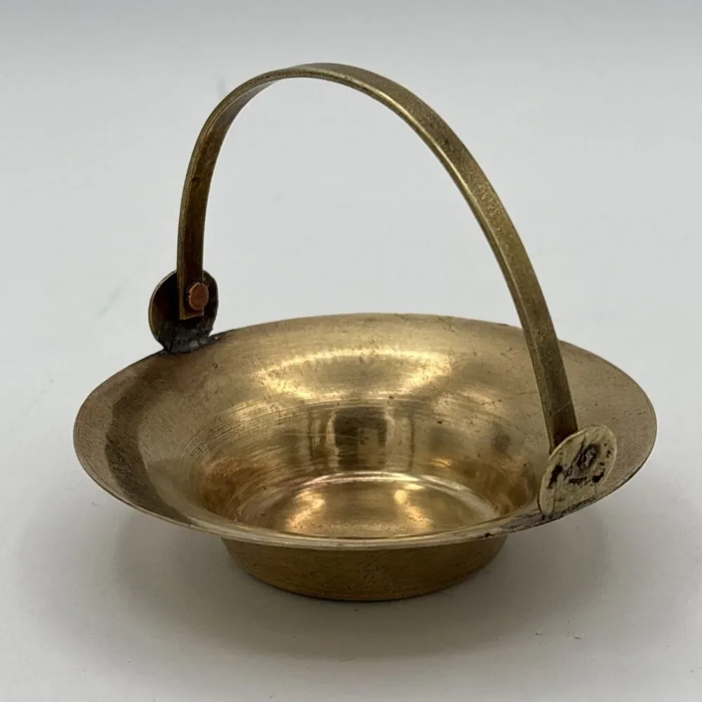 Vintage Brass Small/Miniature Basket Candy Trinket Dish - Decorative